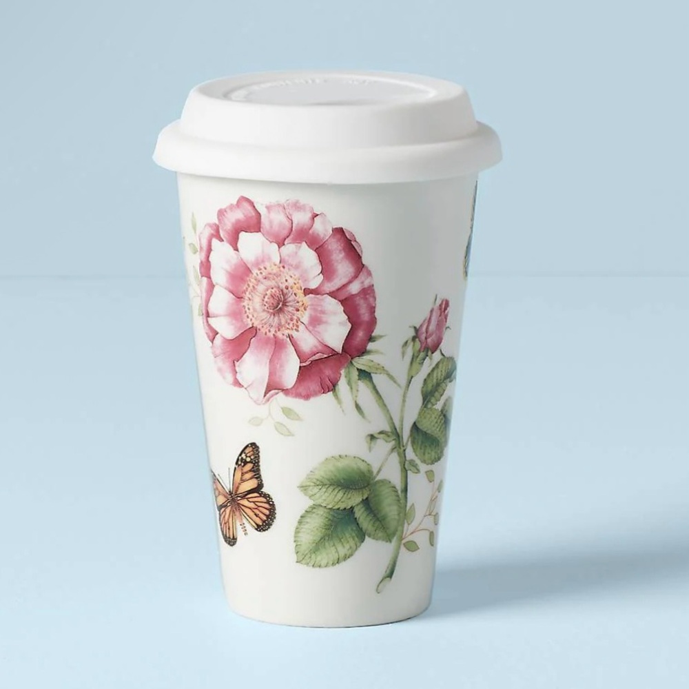 Set of 2: LENOX Butterfly Meadow Thermal Travel Mug, 10 oz Each, Silicone Lid - Picture 3 of 7